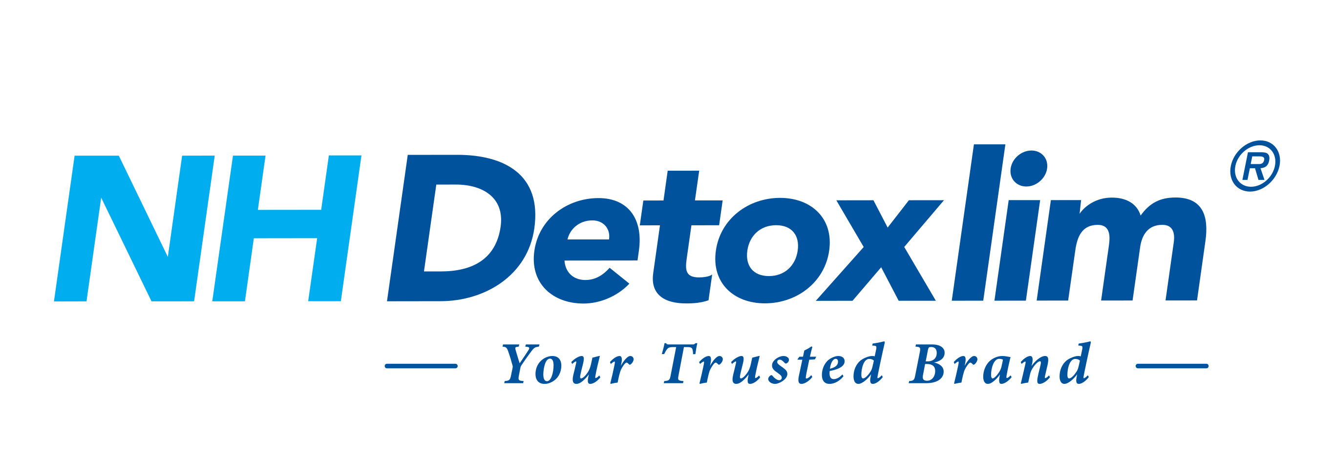 The logo for NH Detoxlim, featuring the brand name in blue and light blue text with the tagline 'Your Trusted Brand' underneath, set against a plain white background.